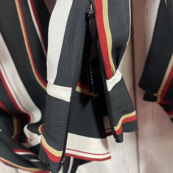 Guess Striped Off The Shoulder Bell Sleeve Blouse - Picture 11 of 16